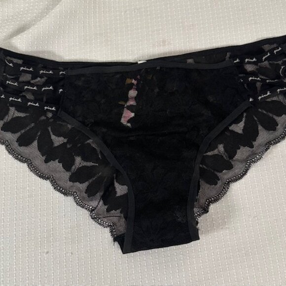 Victoria's Secret "Pink" Strappy Black Lace Floral Cheekster Panty  8350 - Picture 3 of 8